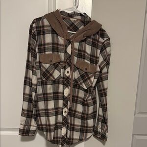 Hem & Thread Plaid Hoodie Sweatshirt - Pink and Cream